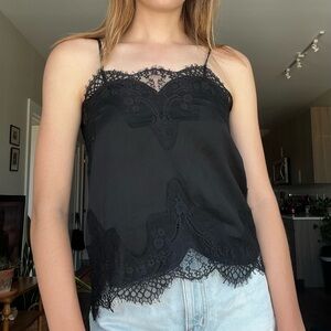 Lacy Black Satin-Feel Tank from Storia brand